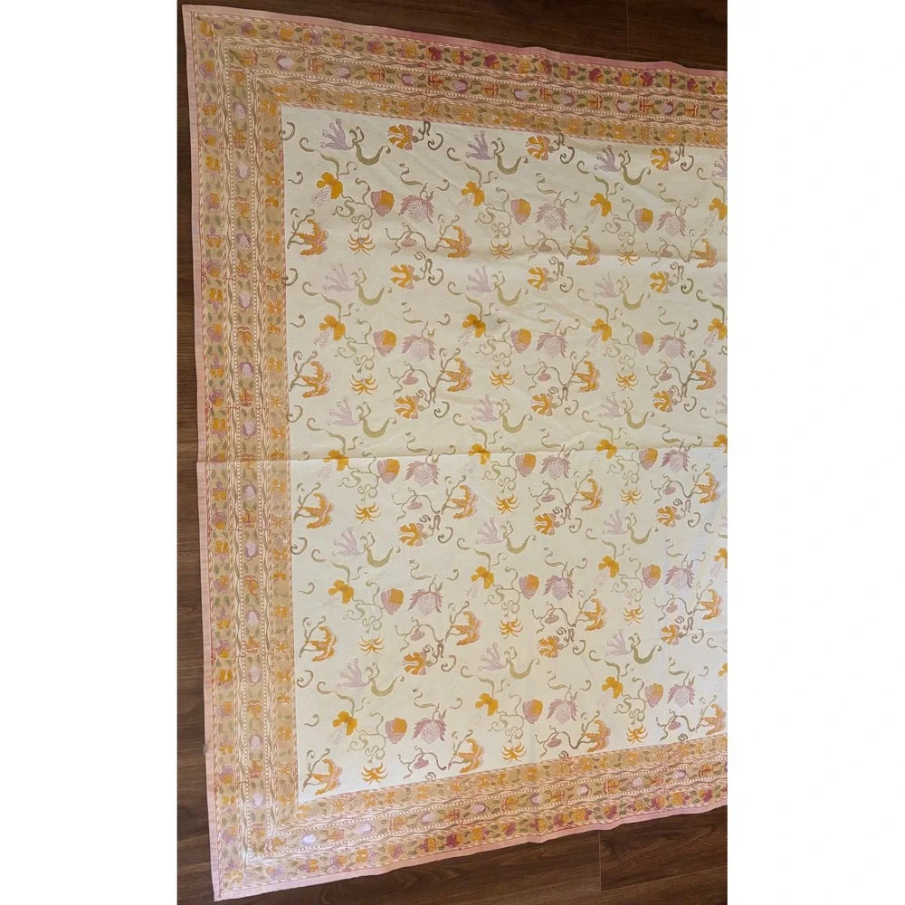 Couleur Nature Bruno Lamy Floral Cotton Tablecloth 72x59 Pink Yellow 2460